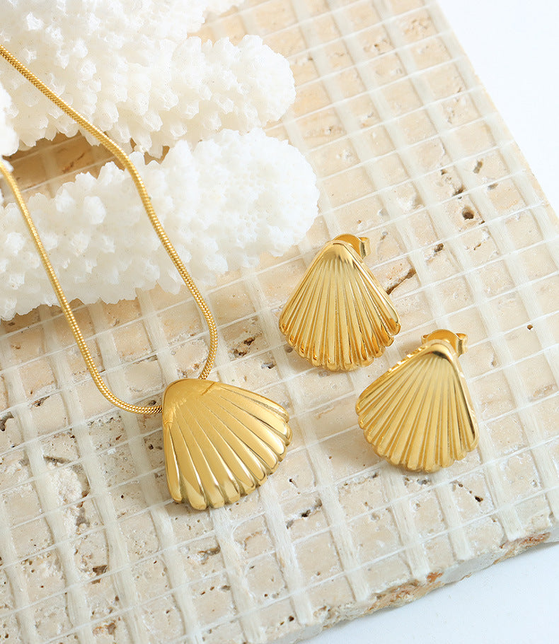 Shell Titanium Steel Plating Earrings & Necklace