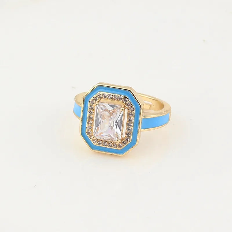 Retro Hexagon Copper Gold Plated Inlay Zircon Ring Pack of 2 pieces